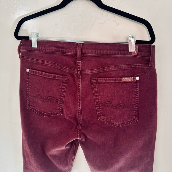 7 FOR ALL MANKIND Jeans Gwenevere High-Waist Ankle Skinny Pants Maroon SZ 32 - Picture 6 of 15